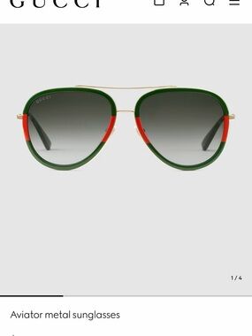 Gucci Green and Red Aviator Metal Sunglasses